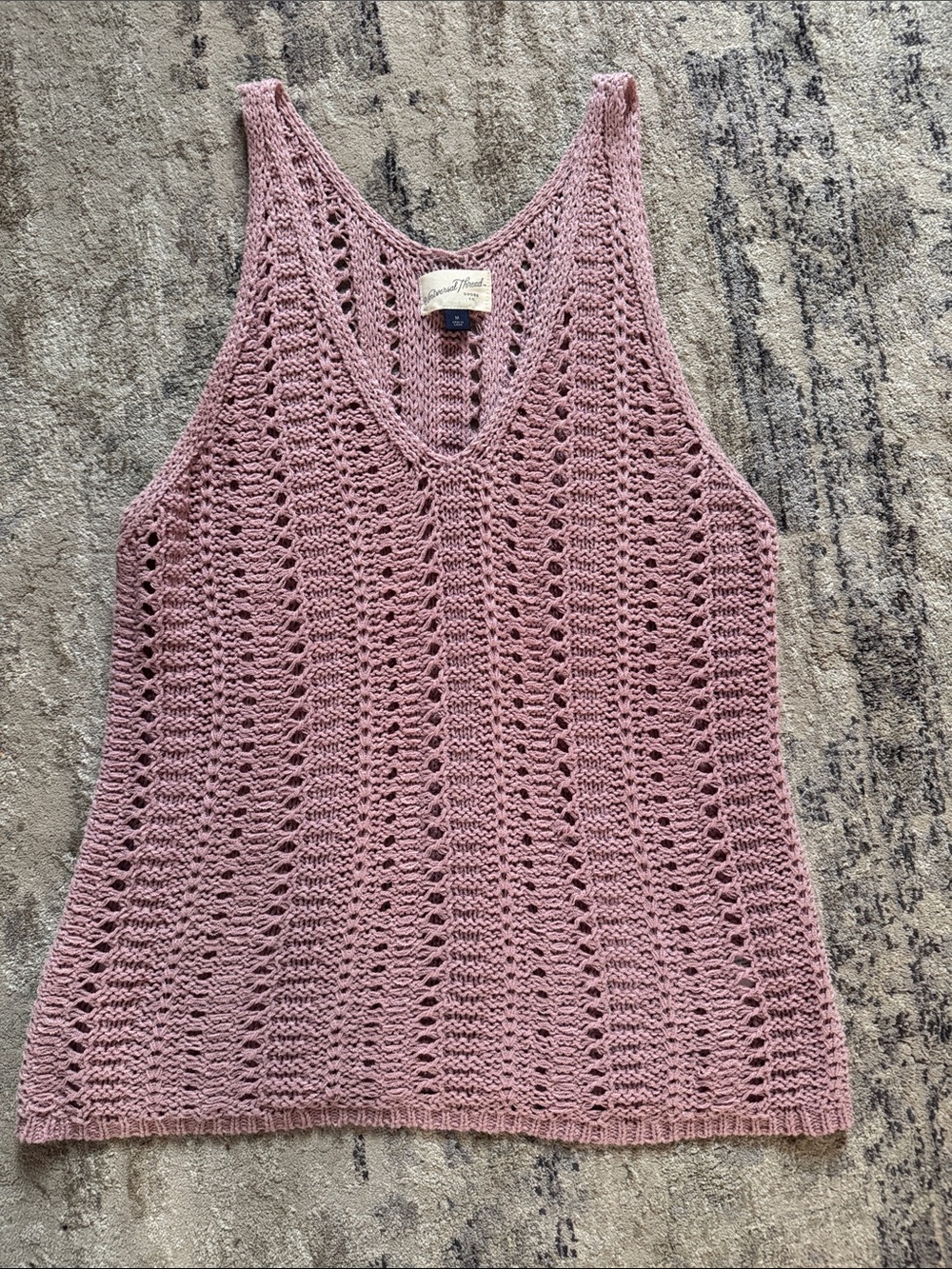Universal thread Open-Knit V-Neck Tank Top - Dusty Rose